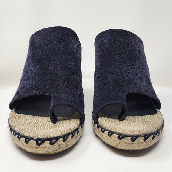 Vince Sutherland Espadrille Wedge Women 9M Navy Blue Suede Toe Strap Slip-on - Picture 4 of 12